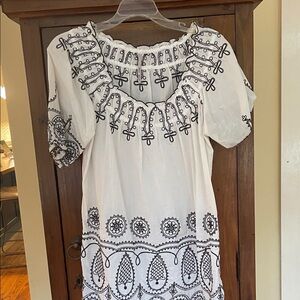 Ellison White Blouse with Black Embroidery